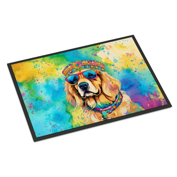 Caroline's Treasures DAC2513MAT Golden Retriever Hippie Dawg Doormat Front Door Mat Indoor Outdoor Rugs for Entryway, Non Slip Washable Low Pile, 18H X 27W