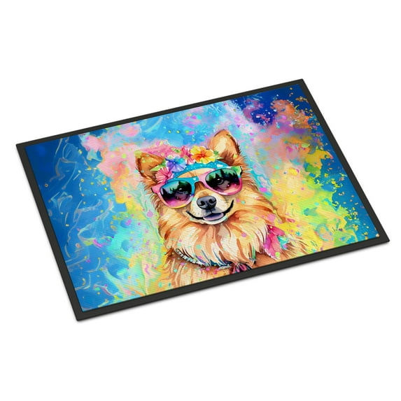 Pomeranian Hippie Dawg Indoor or Outdoor Mat 24x36 36 in x 24 in