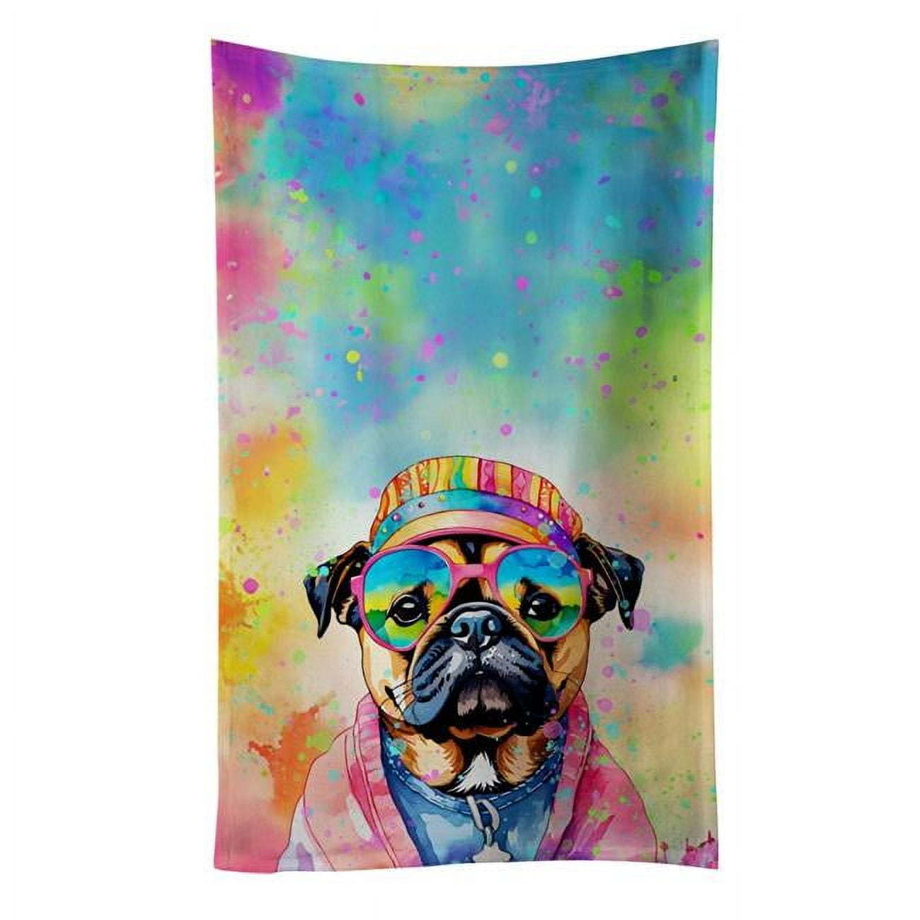 Carolines Treasures DAC2544KTWL 25 x 15 in. Unisex Pug Hippie Dawg 100 Percent Cotton Kitchen Towel
