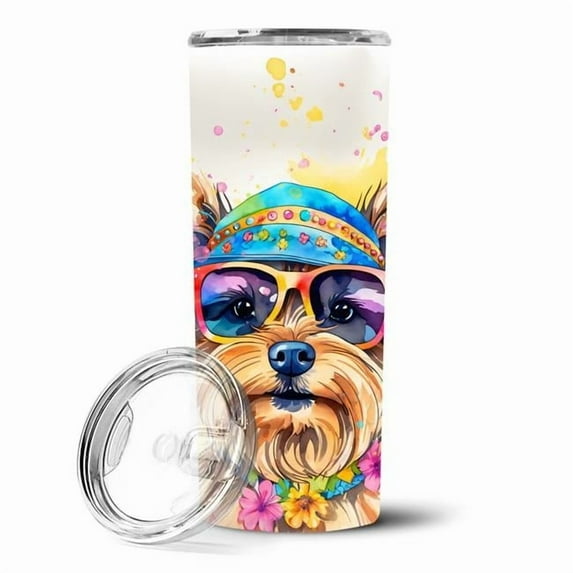 Carolines Treasures DAC2577TBL20 20 oz Yorkshire Terrier Hippie Dawg Stainless Steel Skinny Tumbler