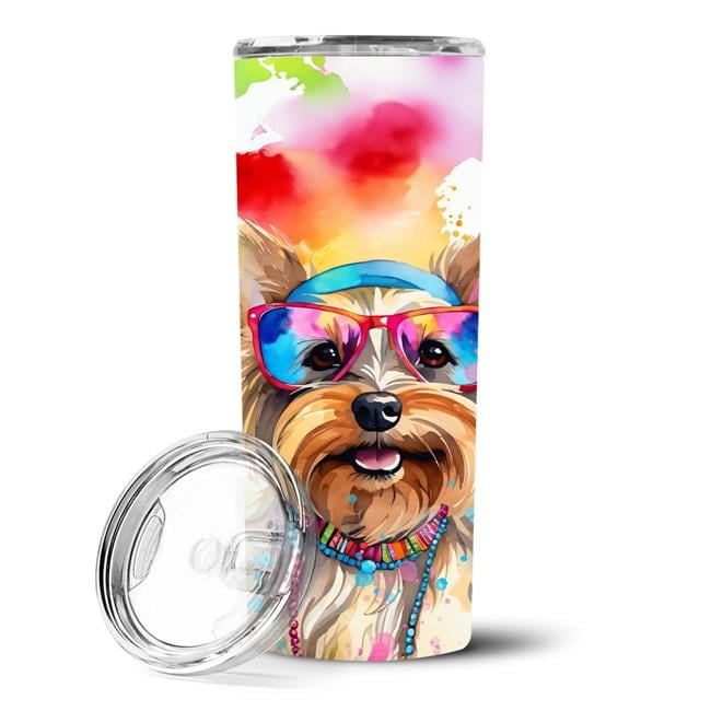 Carolines Treasures DAC2578TBL20 20 oz Yorkshire Terrier Hippie Dawg Stainless Steel Skinny Tumbler