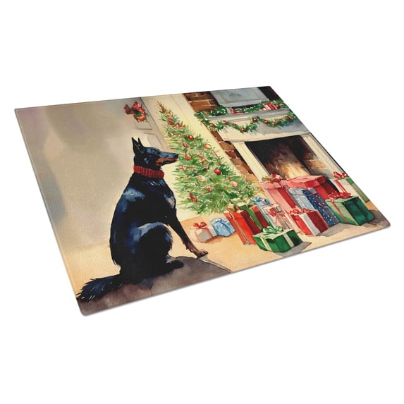 Carolines Treasures DAC2599LCB 12 x 15 x 0.2 in. Australian Kelpie Cozy Christmas Glass Cutting Board - Large