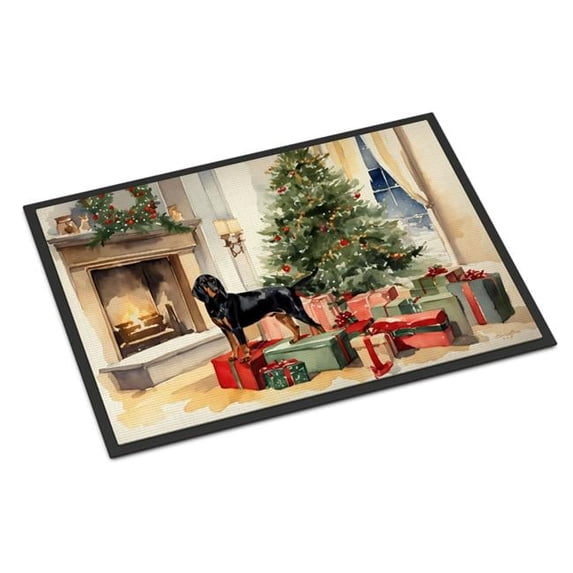 Black and Tan Coonhound Cozy Christmas Doormat 27 in x 18 in