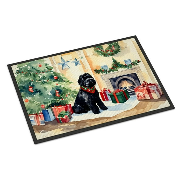 Black Russian Terrier Cozy Christmas Doormat 36 in x 24 in