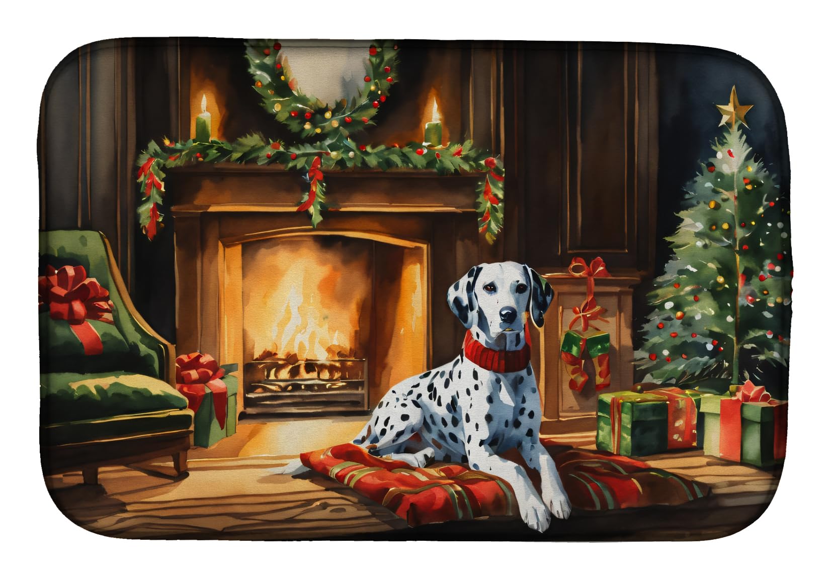 Carolines Treasures DAC2645DDM 0.2 x 21 x 14 in. Dalmatian Cozy Christmas Dish Drying Mat