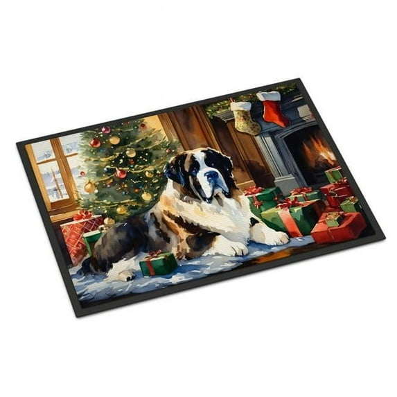Carolines Treasures DAC2737MAT 0.15 x 18 x 27 in. Saint Bernard Cozy Christmas Doormat