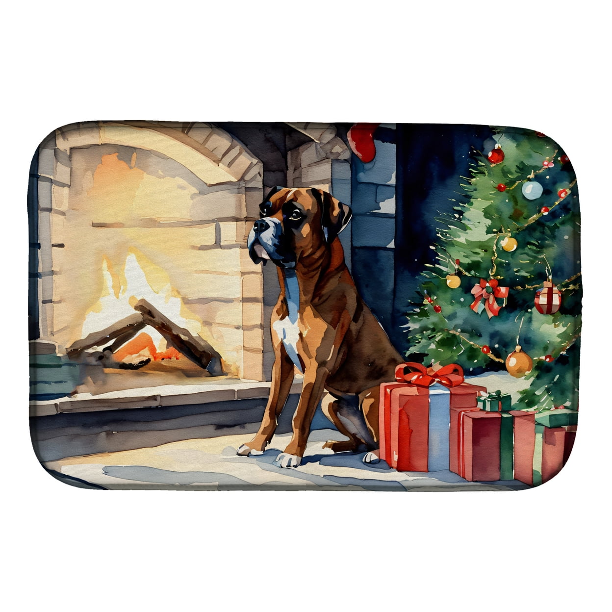 Carolines Treasures DAC2770DDM 14 x 21 x 0.2 in. Polyester & Polyurethane Boxer Cozy Christmas Rectangular Dish Drying Mat