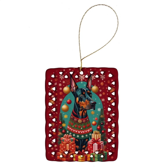Carolines Treasures DAC3077CO2 3.4 x 2.6 in. Doberman Pinscher Holiday Christmas Porcelain Ornament