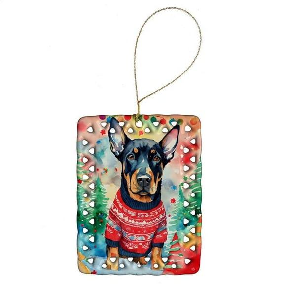 Carolines Treasures DAC3440CO2 3.4 x 2.6 in. Doberman Pinscher Christmas Porcelain Ornament