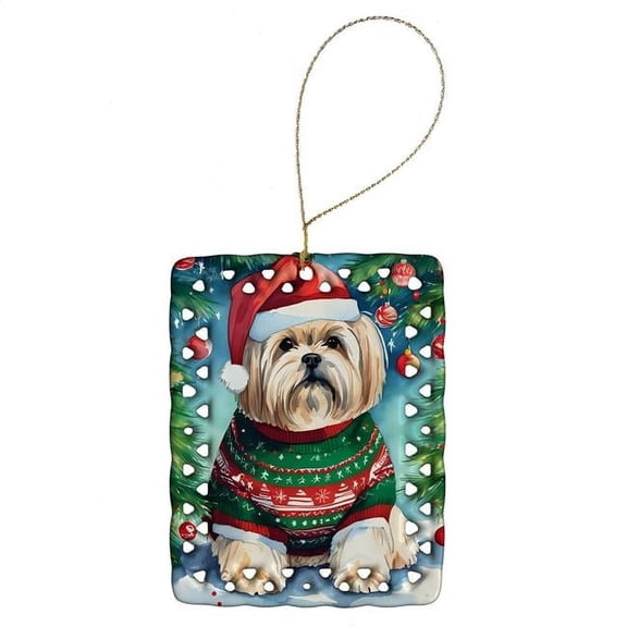 Carolines Treasures DAC3515CO2 3.4 x 2.6 in. Lhasa Apso Christmas Porcelain Ornament