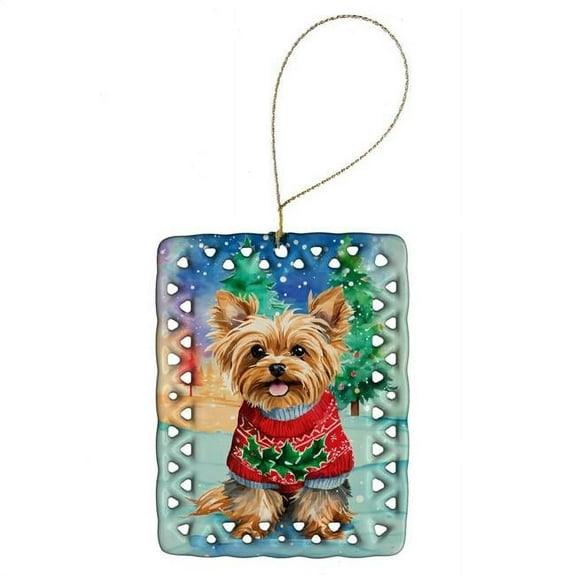 Carolines Treasures DAC3696CO2 3.4 x 2.6 in. Yorkshire Terrier Yorkie Christmas Porcelain Ornament