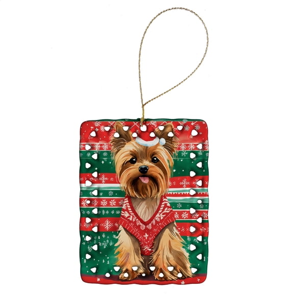 Carolines Treasures DAC3699CO2 3.4 x 2.6 in. Yorkshire Terrier Yorkie Christmas Porcelain Ornament
