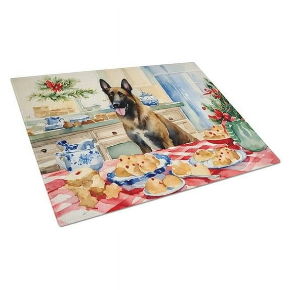 Carolines Treasures DAC3727LCB 15 x 12 in. Unisex Belgian Malinois Christmas Cookies Glass Cutting Board