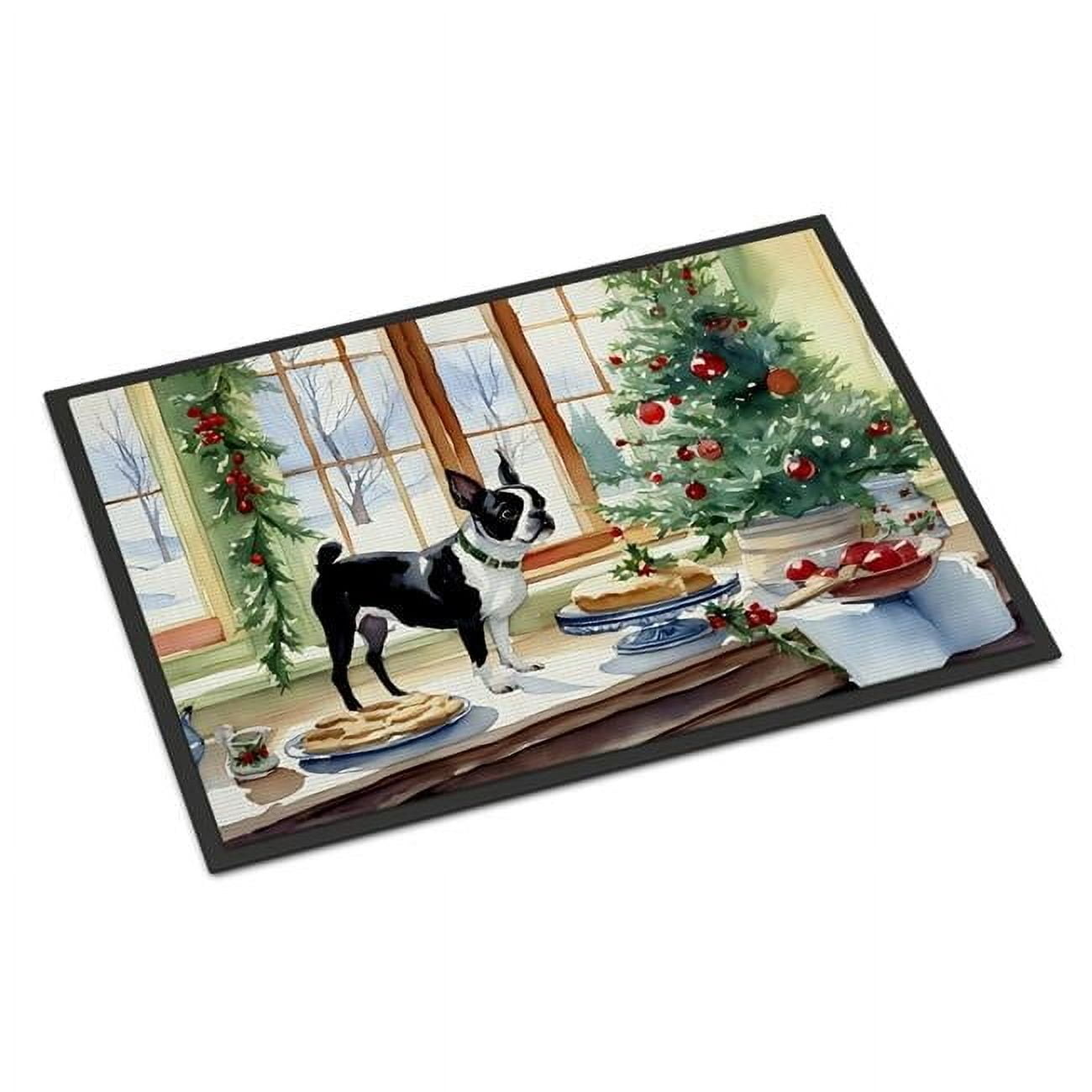 Carolines Treasures DAC3746MAT 18 x 27 in. Unisex Boston Terrier Christmas Cookies Doormat