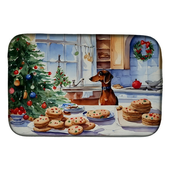 Dachshund Christmas Cookies Dish Drying Mat 14 in x 21 in
