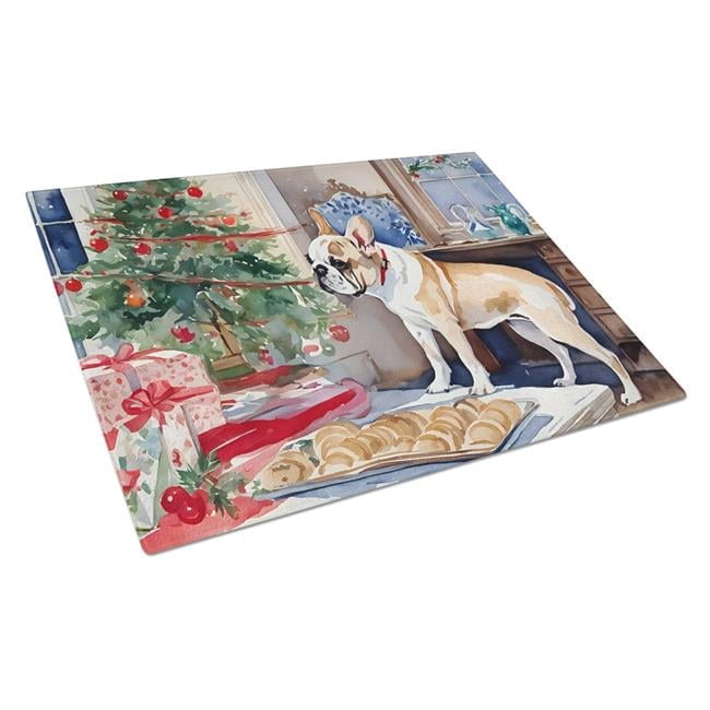 Carolines Treasures DAC3795LCB 15 x 12 in. Unisex French Bulldog Christmas Cookies Glass Cutting Board