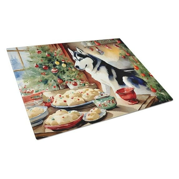 Carolines Treasures DAC3883LCB 15 x 12 in. Unisex Siberian Husky Christmas Cookies Glass Cutting Board