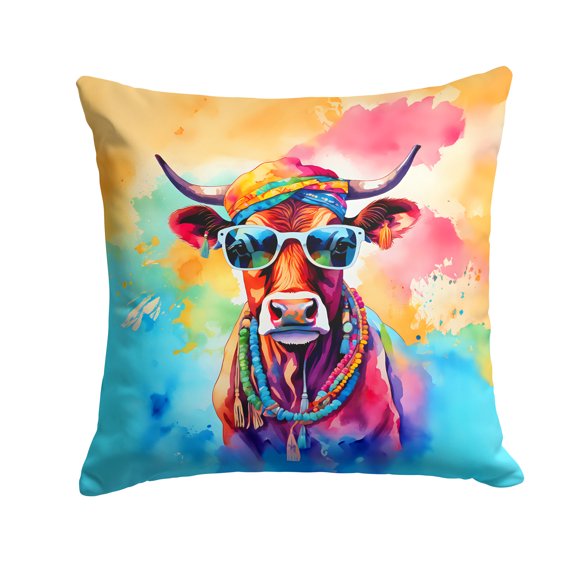 Carolines Treasures DAC3962PW1818 18 x 18 in. Unisex Hippie Animal Cow Polyester Fabric Throw Pillow