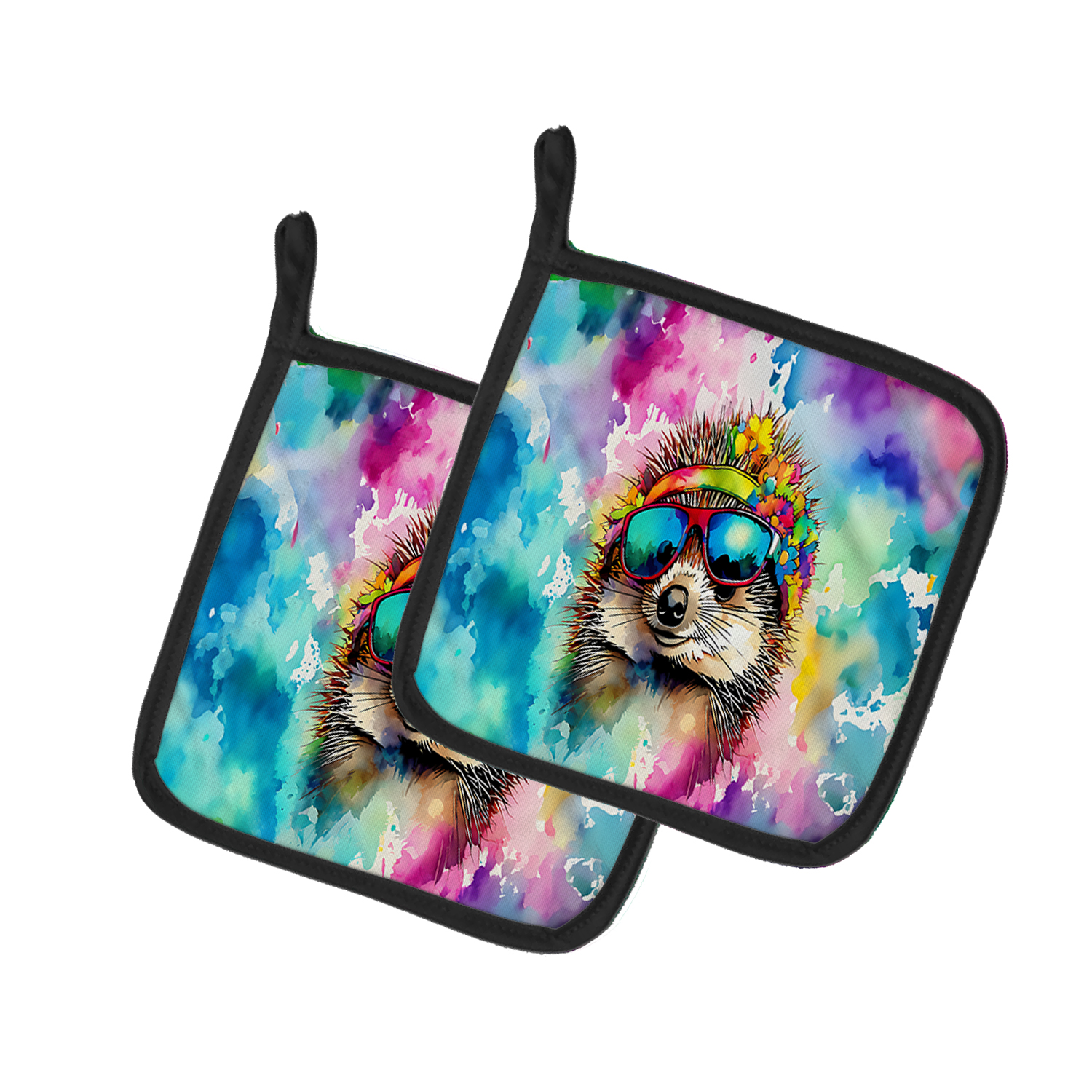 Carolines Treasures DAC3992PTHD 7.5 x 7.5 in. Unisex Hippie Animal Hedgehog Pair of Pot Holders