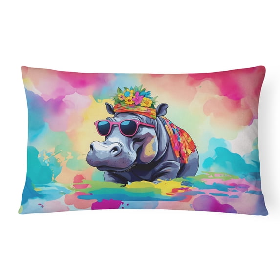 Hippie Animal Hippopotamus Throw Pillow 12 in x 16 in