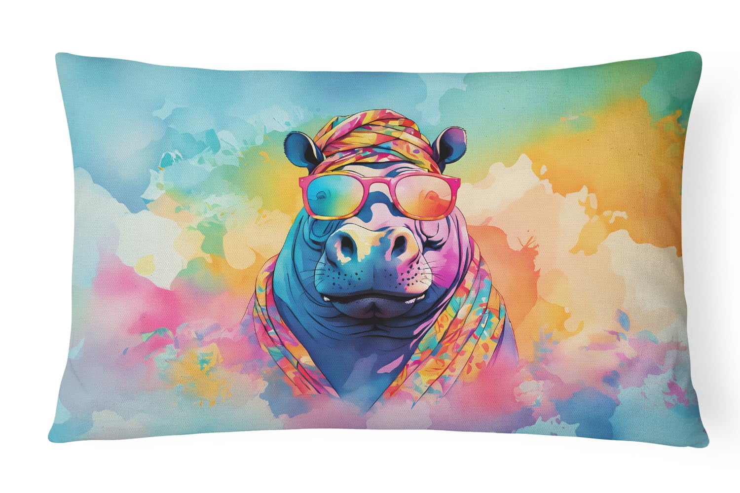 Carolines Treasures DAC3994PW1216 16 x 12 in. Unisex Hippie Animal Hippopotamus Polyester Fabric Throw Pillow