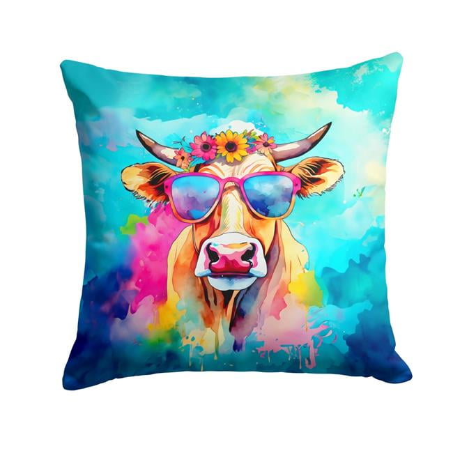 Carolines Treasures DAC4007PW1818 18 x 18 in. Unisex Hippie Animal Malvi Cow Polyester Fabric Throw Pillow