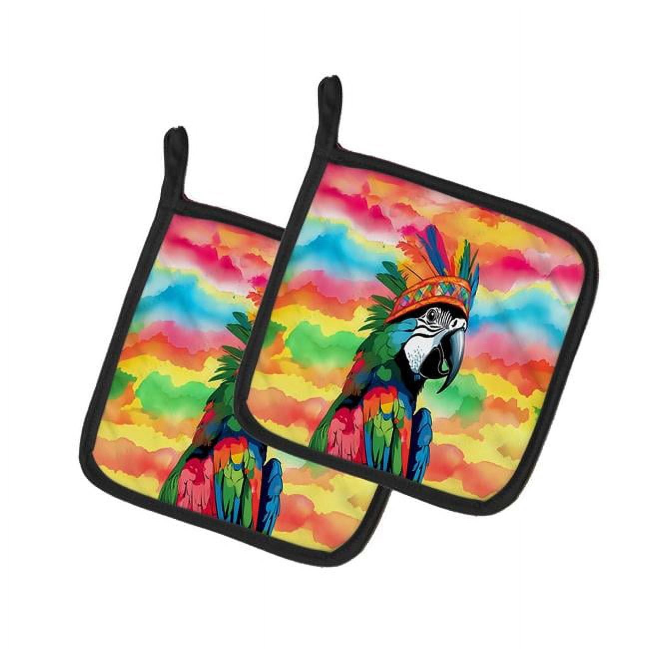 Carolines Treasures DAC4018PTHD 7.5 x 7.5 in. Unisex Hippie Animal Parrot Pair of Pot Holders