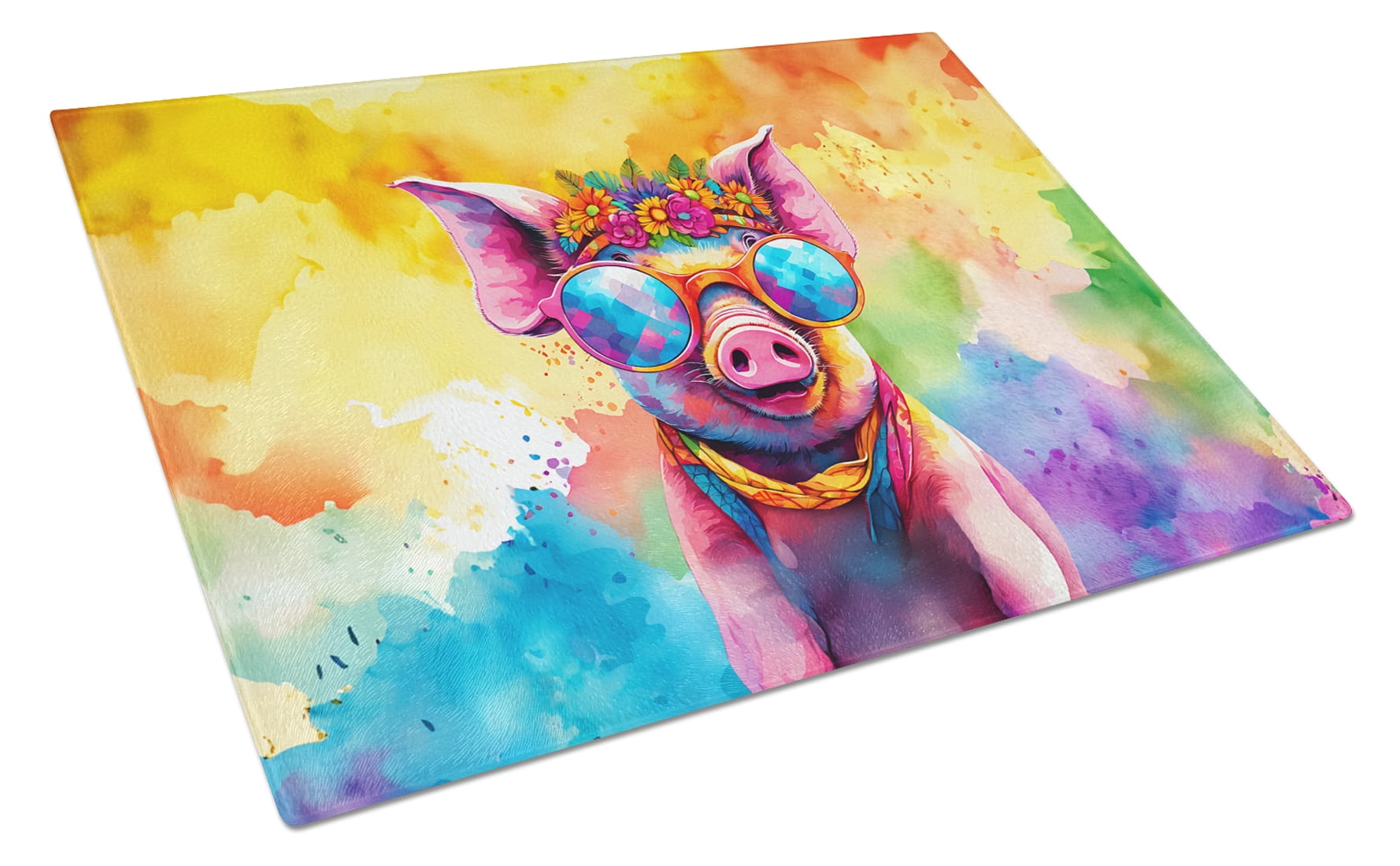 Carolines Treasures DAC4026LCB 15 x 12 in. Hippie Animal Pig Glass Cutting Board