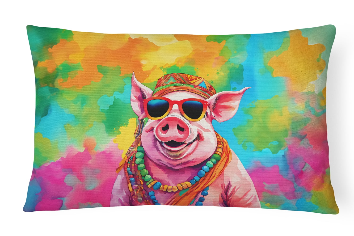 Carolines Treasures DAC4027PW1216 16 x 12 in. Unisex Hippie Animal Pig Polyester Fabric Throw Pillow