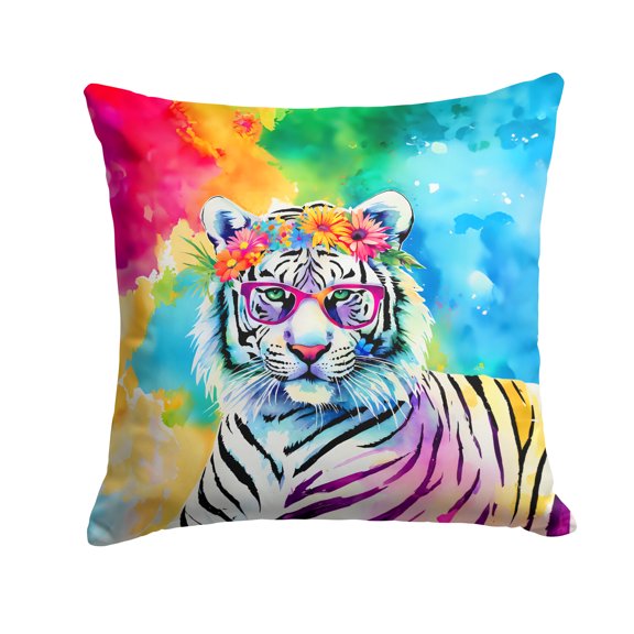 Carolines Treasures DAC4049PW1414 14 x 14 in. Unisex Hippie Animal White Tiger Polyester Fabric Throw Pillow