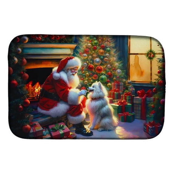 Carolines Treasures DAC4058DDM 21 x 14 in. Unisex American Eskimo & Santa Claus Dish Drying Mat