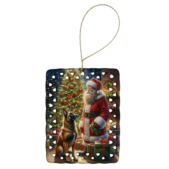 Carolines Treasures DAC4066CO2 3.4 x 2.6 in. Belgian Malinois & Santa Claus Porcelain Ornament