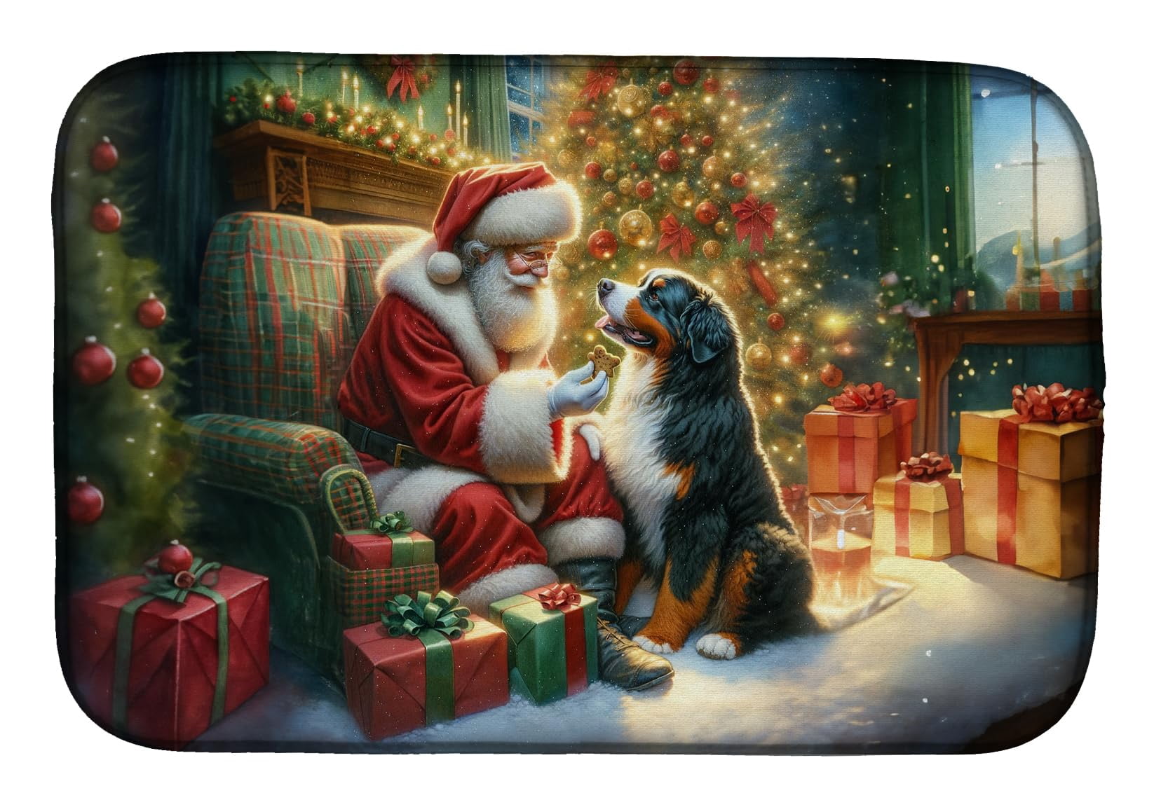 Carolines Treasures DAC4069DDM 21 x 14 in. Unisex Bernese Mountain Dog & Santa Claus Dish Drying Mat