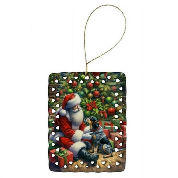 Carolines Treasures DAC4075CO2 3.4 x 2.6 in. Bluetick Hound & Santa Claus Porcelain Ornament