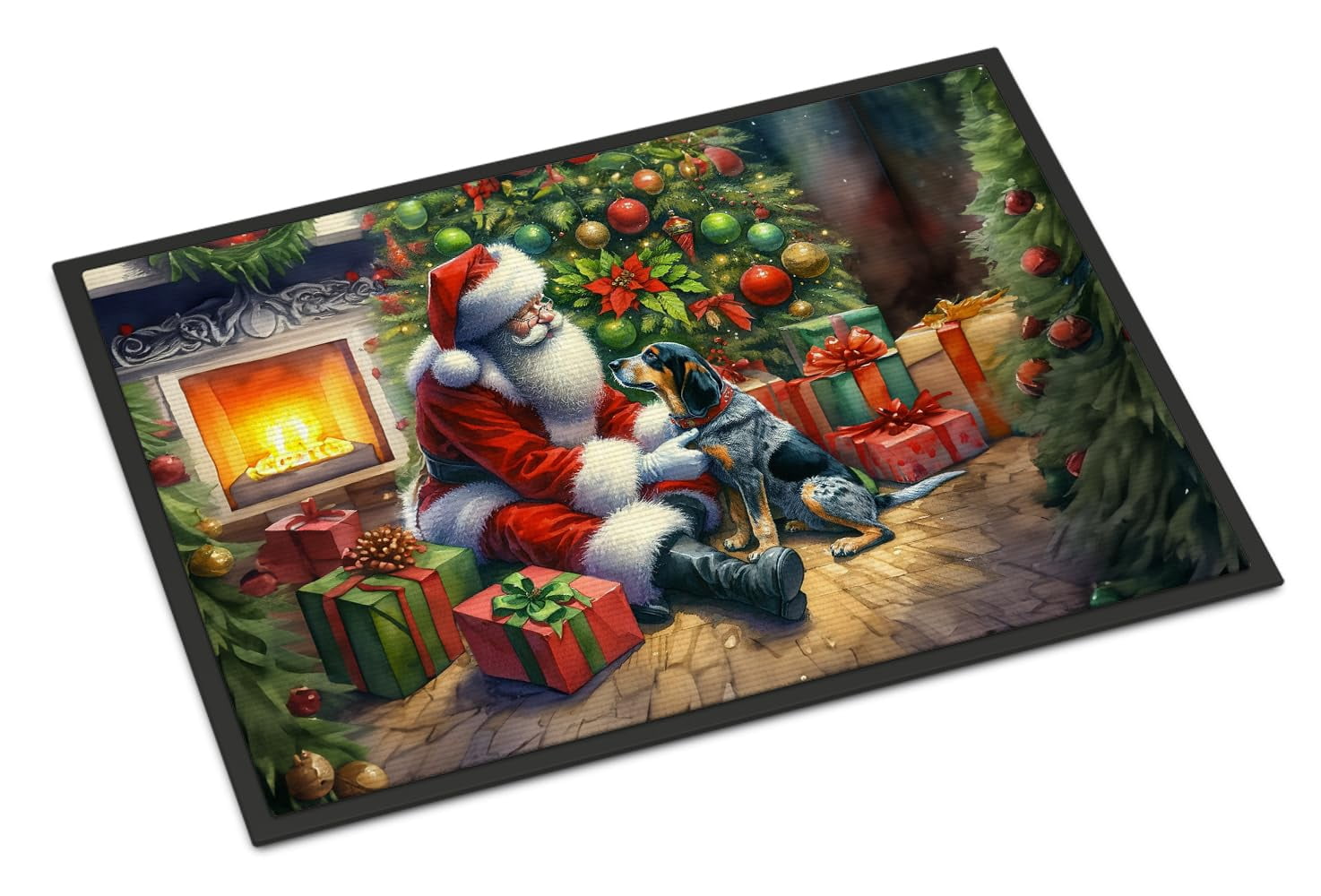 Caroline's Treasures DAC4075MAT Bluetick Hound and Santa Claus Doormat Front Door Mat Indoor Outdoor Rugs for Entryway, Non Slip Washable Low Pile, 18H X 27W