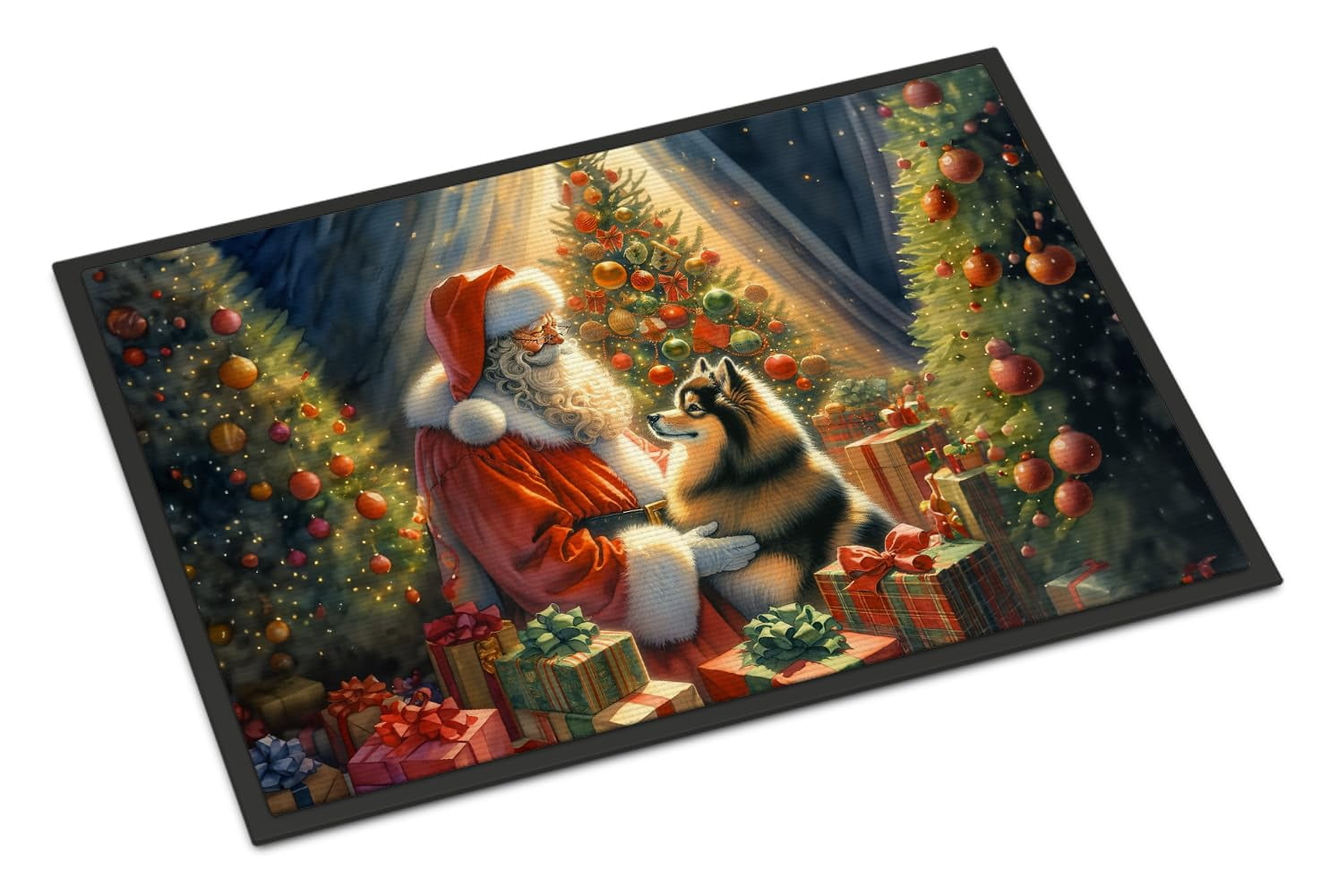 Caroline's Treasures DAC4109MAT Finnish Spitz and Santa Claus Doormat Front Door Mat Indoor Outdoor Rugs for Entryway, Non Slip Washable Low Pile, 18H X 27W
