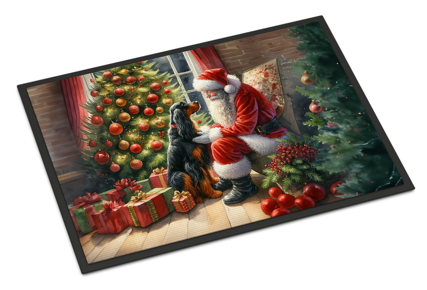 Caroline's Treasures DAC4118JMAT Gordon Setter and Santa Claus Doormat Front Door Mat Indoor Outdoor Rugs for Entryway, Non Slip Washable Low Pile, 24H X 36W