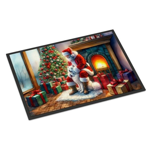 Samoyed and Santa Claus Doormat 27 in x 18 in