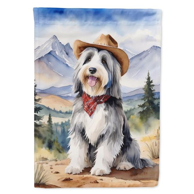 Bearded Collie Cowboy Welcome House Flag