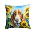 thumbnail image 1 of Carolines Treasures DAC6017PW1818 18 x 18 in. Unisex Basset Hound in Sunflowers Throw Pillow, 1 of 5