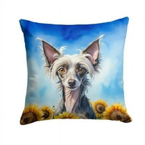 Carolines Treasures DAC6053PW1414 14 x 14 in. Unisex Chinese Crested in Sunflowers Throw Pillow