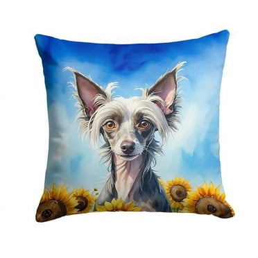 Carolines Treasures DAC6053PW1414 14 x 14 in. Unisex Chinese Crested in Sunflowers Throw Pillow