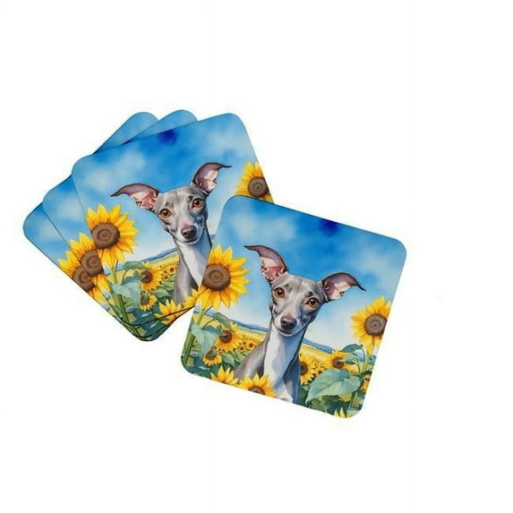 Carolines Treasures DAC6101FC 3.5 x 3.5 in. Italian Greyhound in Sunflowers Foam Coasters - Set of 4