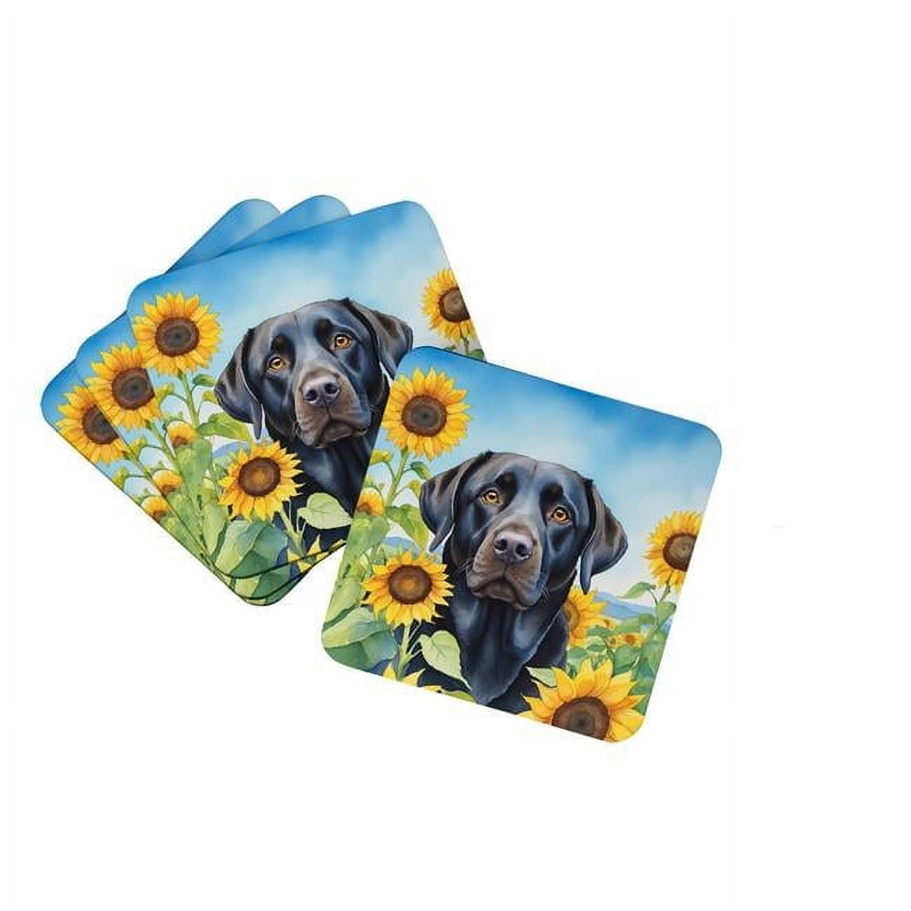 Labrador Retriever in Sunflowers Foam Coasters 3.5 in x 3.5 in