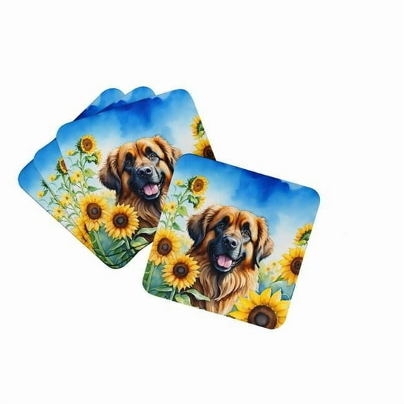 Leonberger in Sunflowers Foam Coasters 3.5 in x 3.5 in