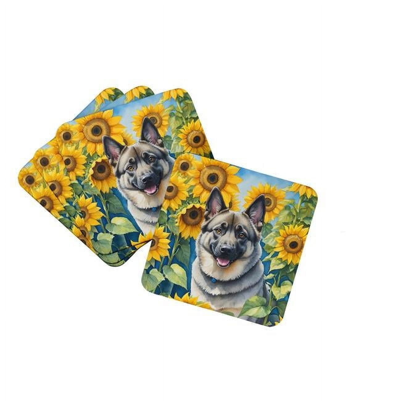 Norwegian Elkhound in Sunflowers Foam Coasters 3.5 in x 3.5 in
