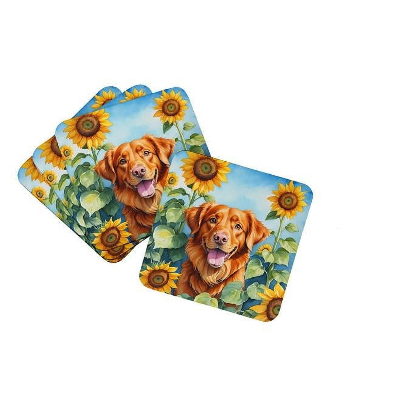 Nova Scotia Duck Toller in Sunflowers Foam Coasters 3.5 in x 3.5 in