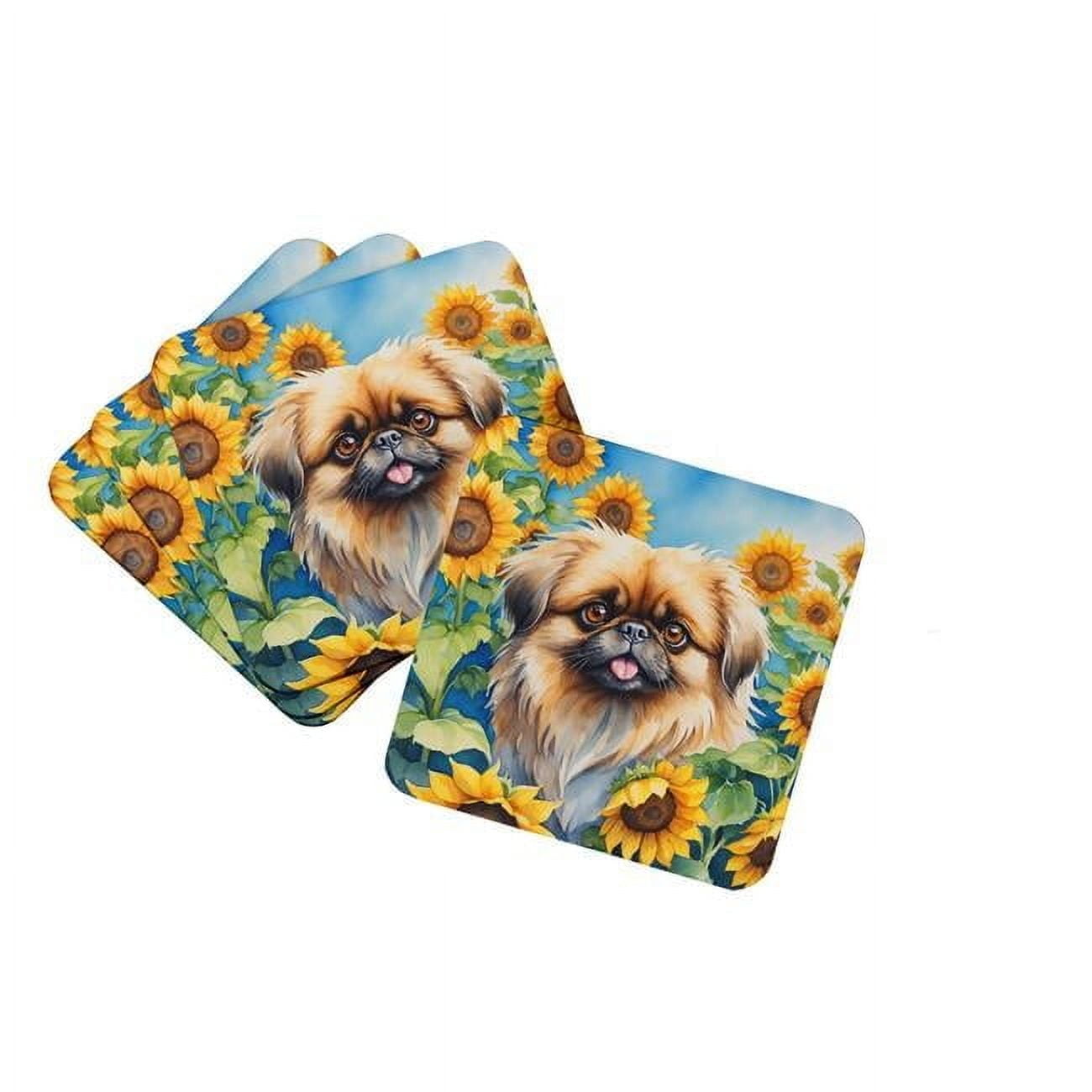 Pekingese in Sunflowers Foam Coasters 3.5 in x 3.5 in