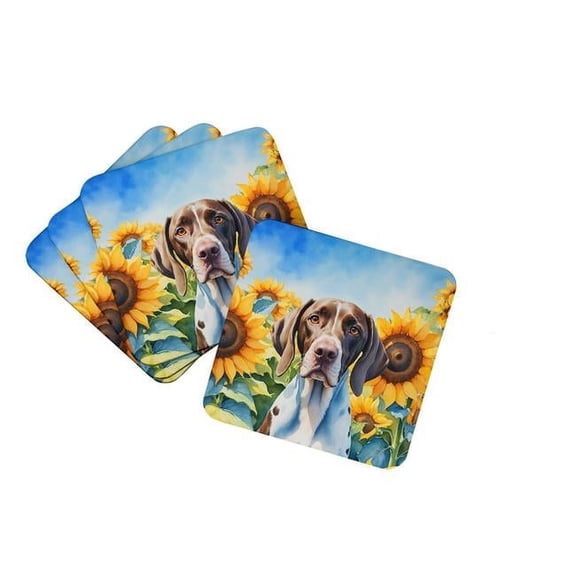 Pointer in Sunflowers Foam Coasters 3.5 in x 3.5 in