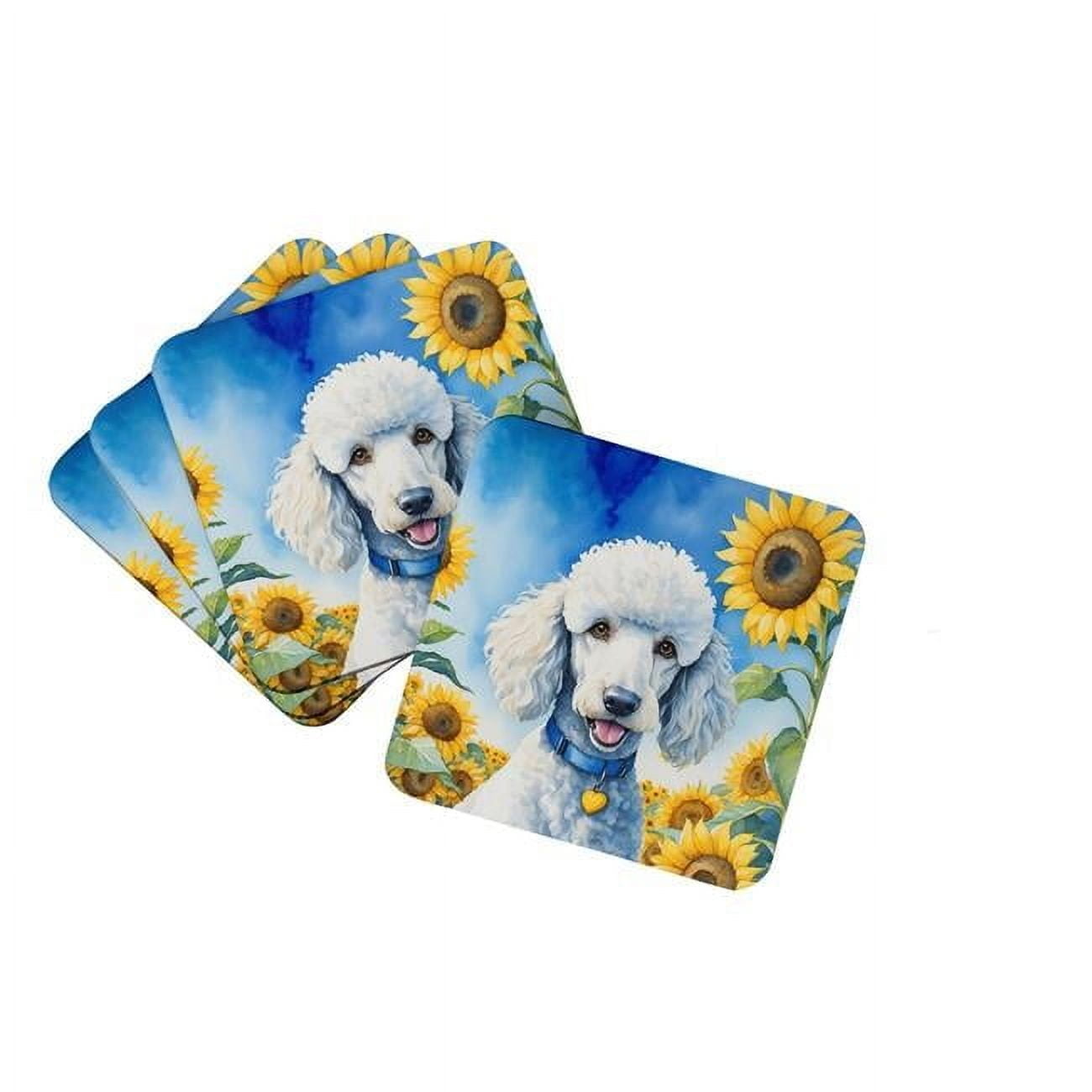 Carolines Treasures DAC6142FC 3.5 x 3.5 in. White Poodle in Sunflowers Foam Coasters - Set of 4